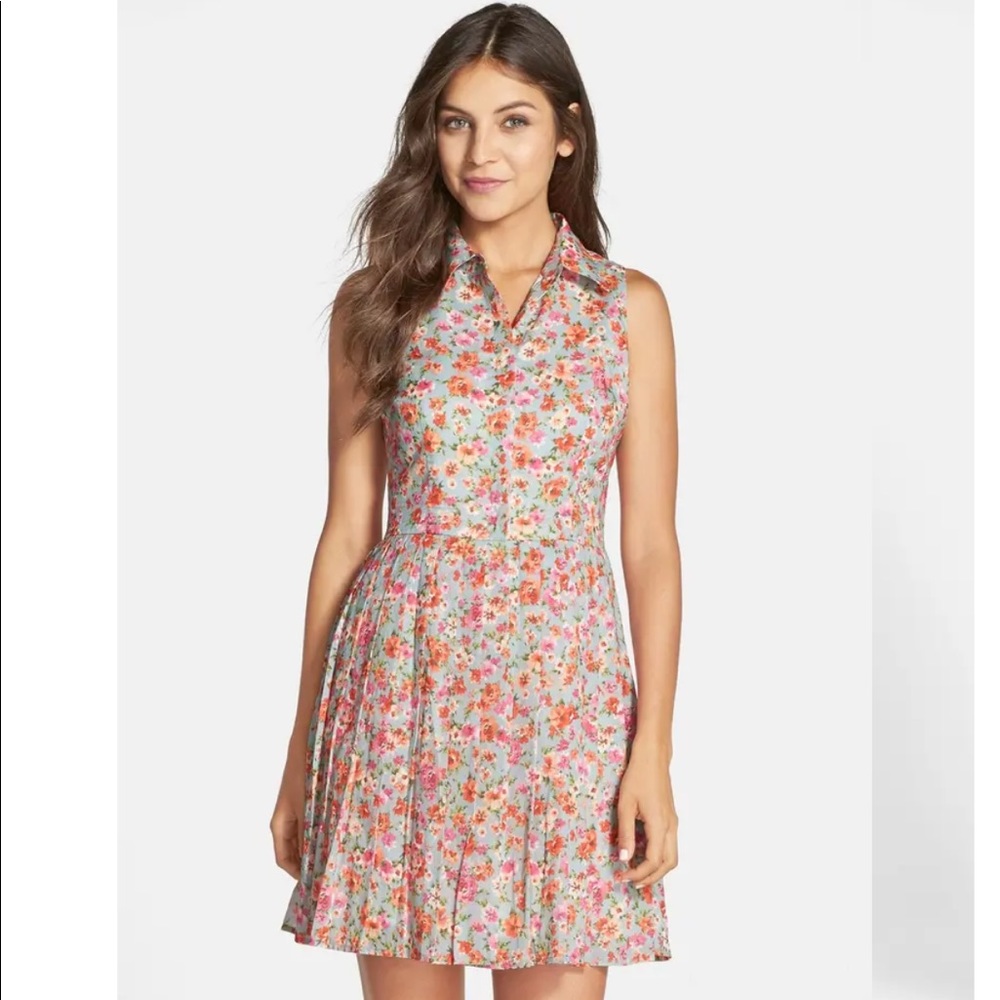 Kaya & Sloane Floral Print Cotton Shirtdress